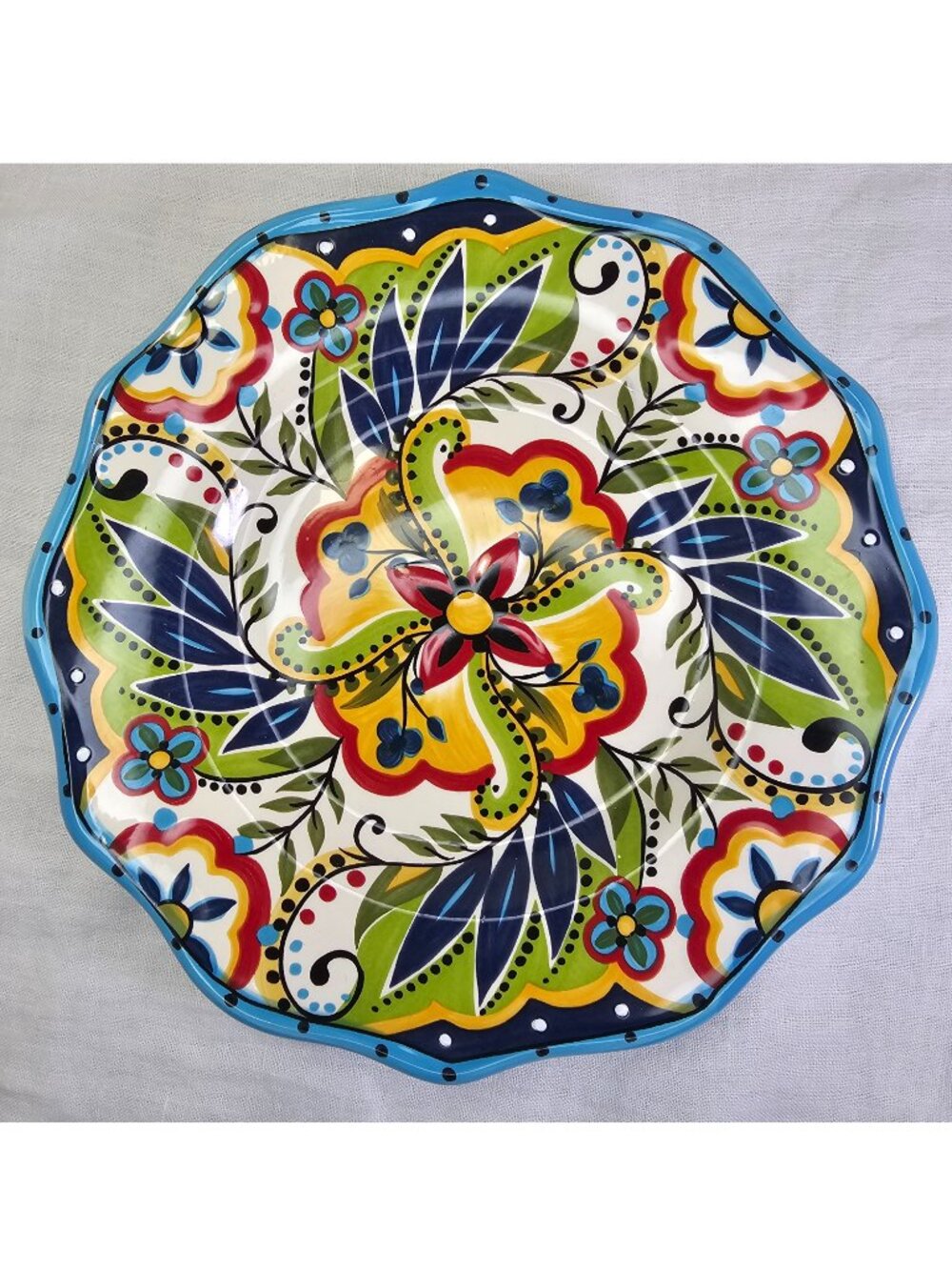 España Lifestyle Bocca Hand Painted Handcrafted Scalloped Ceramic Salad Plate 9"